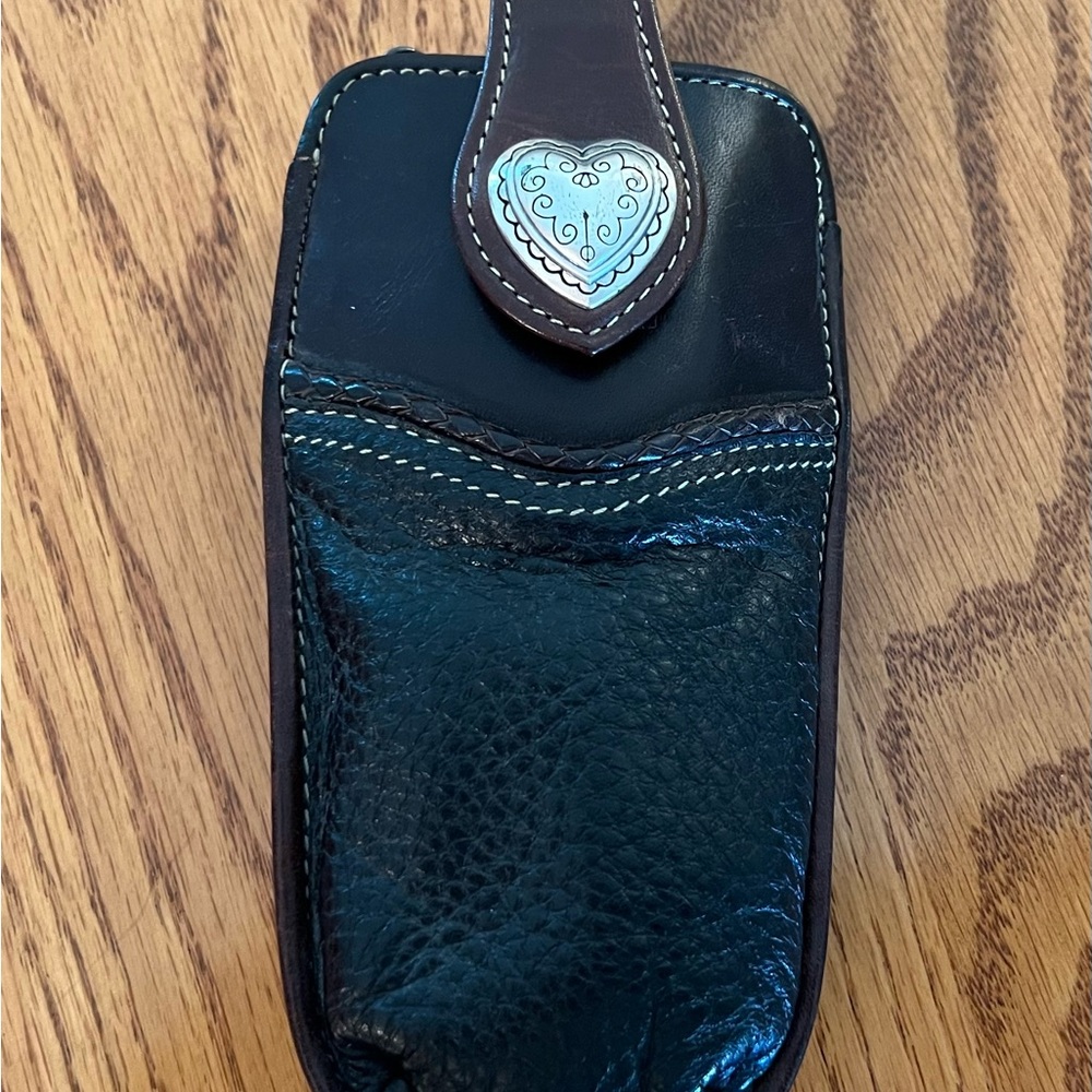 Brighton Vintage Black Leather Phone Holster with Heart Accent